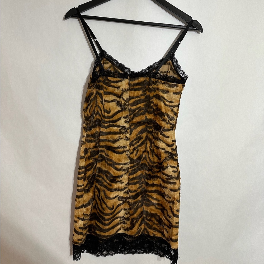 D&G Dolce & Gabbana Tiger Faux Fur Slip Dress Lace Vintage Y2K 38 (IT) / 2 (US) - Picture 5 of 11